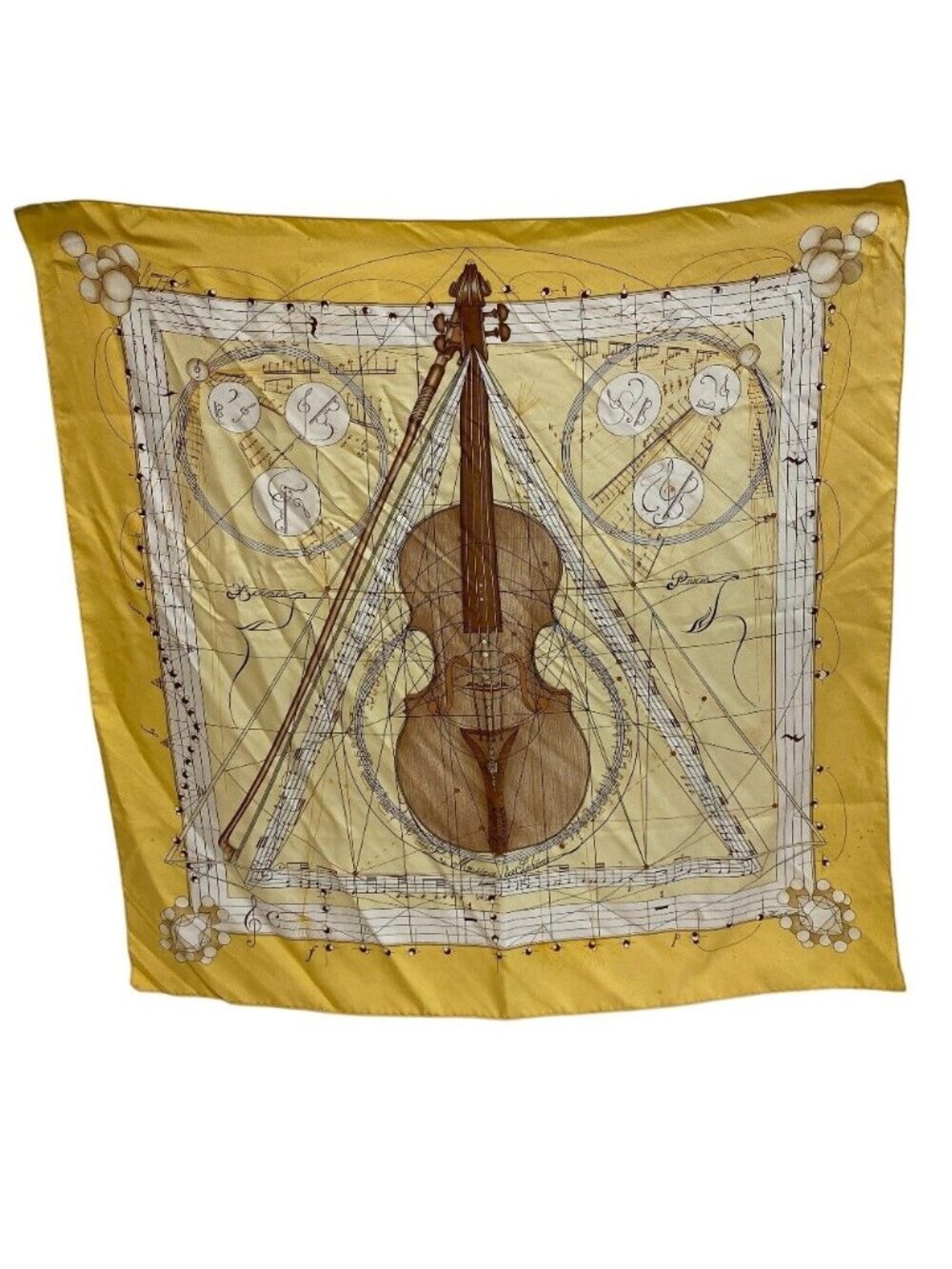 Hermes la Musique Des Spheres Carre 90 Silk Scarf Yellow